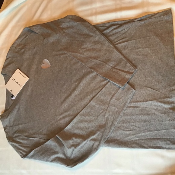 NEW Inimigo L/S Gray T Shirt with Embroidered Heart - Picture 4 of 6